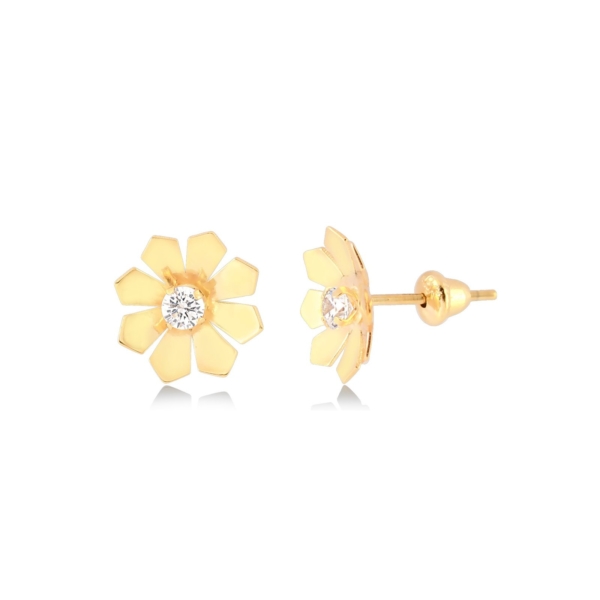 Brinco Flor com 8 Pétalas e Pedras