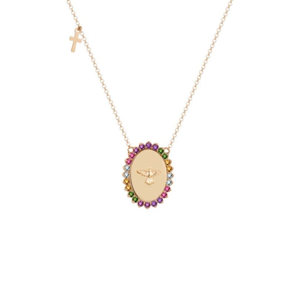 Gargantilha Espírito Santo Cruz com Pedras Naturais