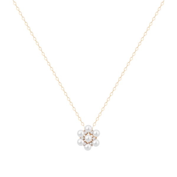 Gargantilha Flor com Pérolas e Safiras Brancas