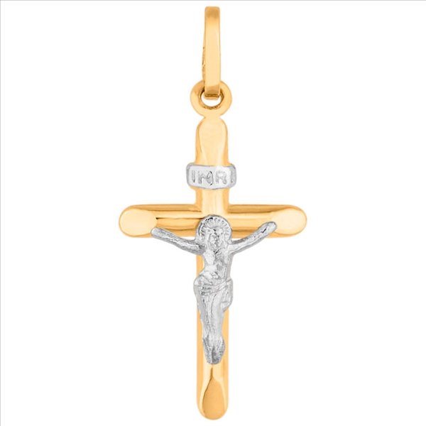 Pingente Crucifixo Bicolor em Ouro 10k