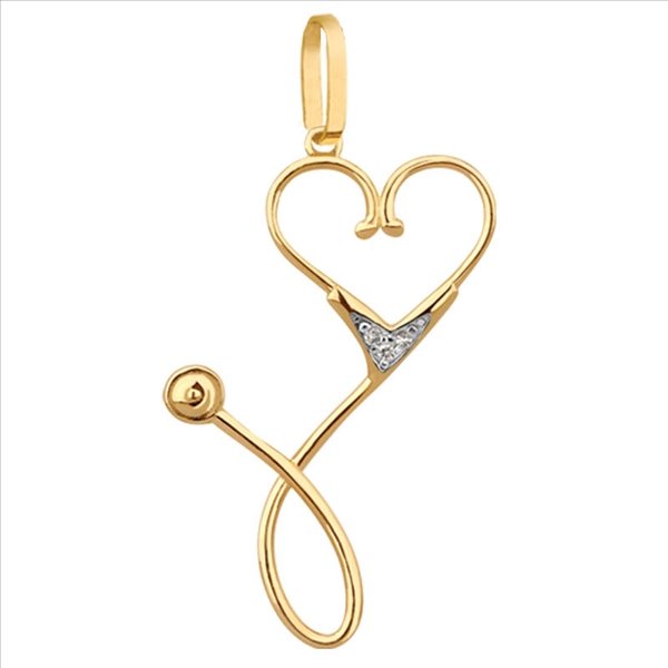 Pingente Estetoscópio Coração com Pedras Naturais