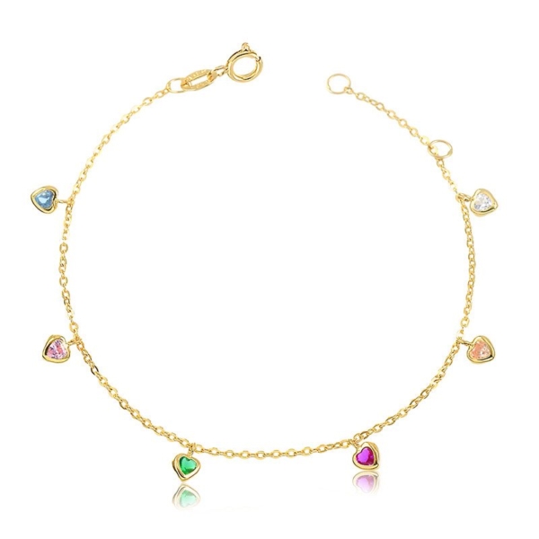 Pulseira Corações com Pedras Coloridas