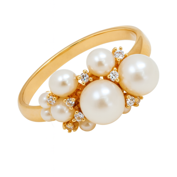 Anel Pérolas e Safiras Brancas