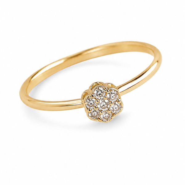 Anel Flor com Moissanites em Ouro 10k