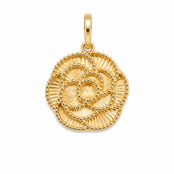 Pingente Rosa Bolinhas Diamantado em Ouro 10k