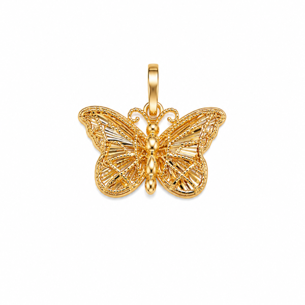 Pingente Borboleta Bolinhas Diamantado em Ouro 10k