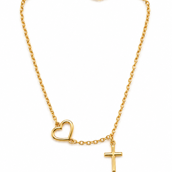 Pulseira com Cruz e Coração