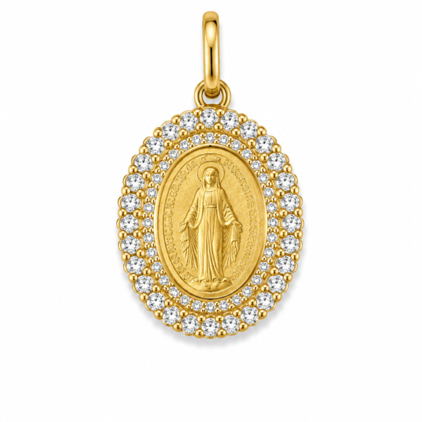 Pingente Medalha Milagrosa com Moissanites