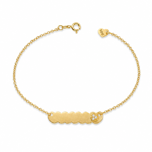 Pulseira Placa Corações com Pedras em Ouro 10k