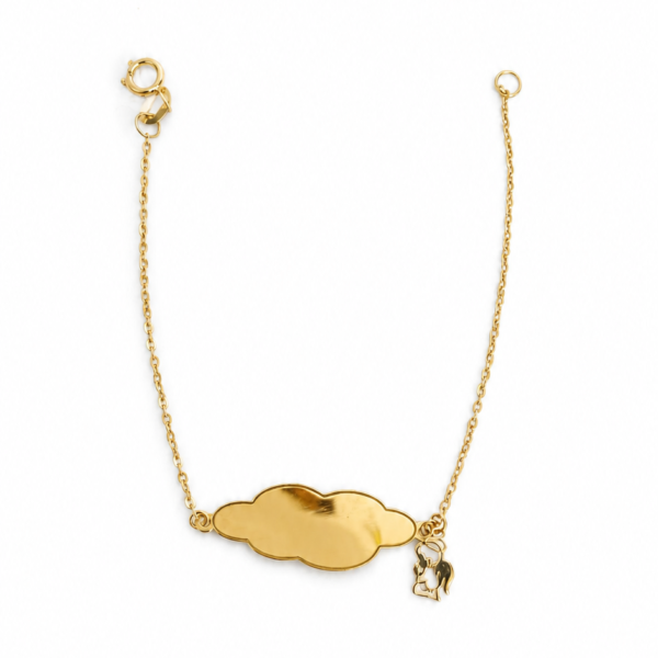Pulseira Placa Nuvem com Anjinho em Ouro 10k
