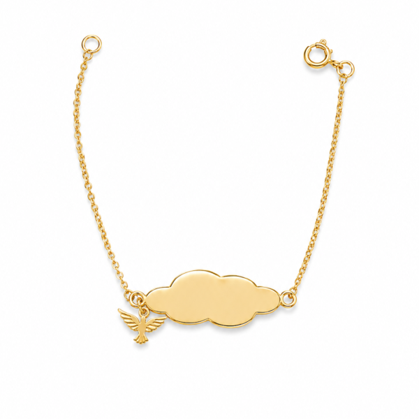 Pulseira Placa Nuvem com Espírito Santo em Ouro 10k