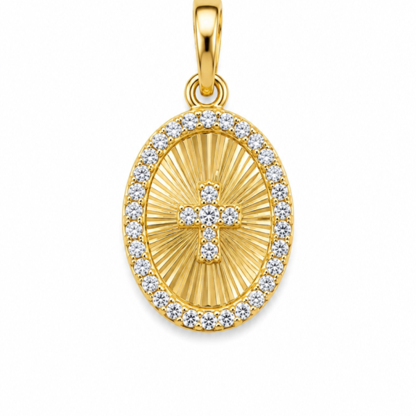 Pingente Cruz com Pedras em Ouro 10k com Moissanite