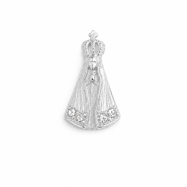 Pingente N. Sra. Aparecida com Pedras em Ouro Branco