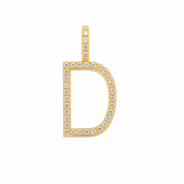 Pingente Letra D com Moissanites em Ouro 10k