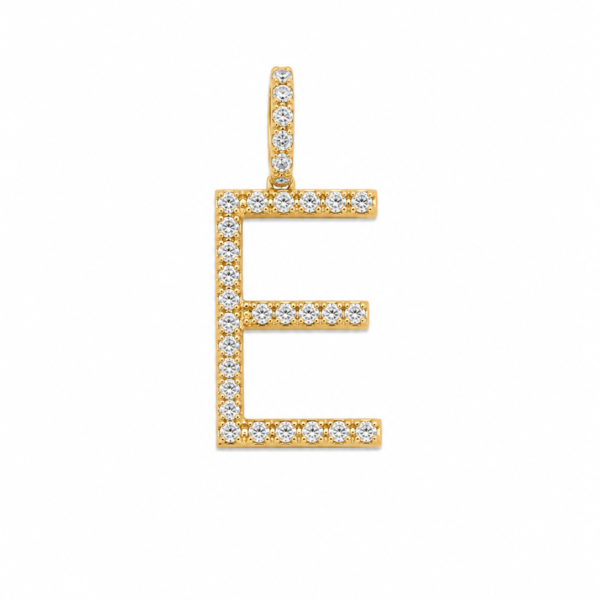 Pingente Letra E com Moissanites em Ouro 10k