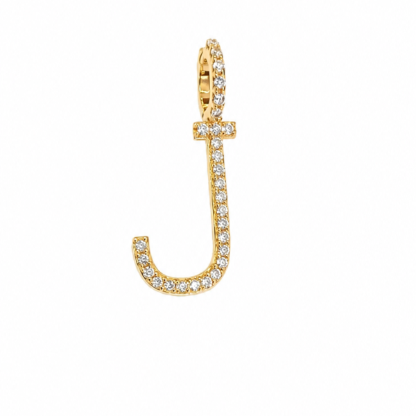 Pingente Letra J com Moissanites em Ouro 10k