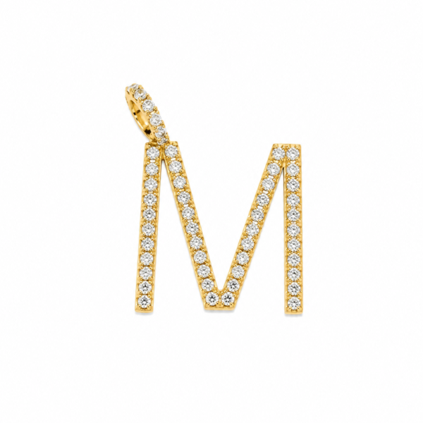 Pingente Letra M com Moissanites em Ouro 10k