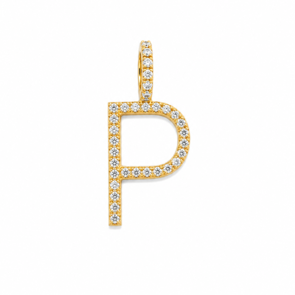 Pingente Letra P com Moissanites em Ouro 10k