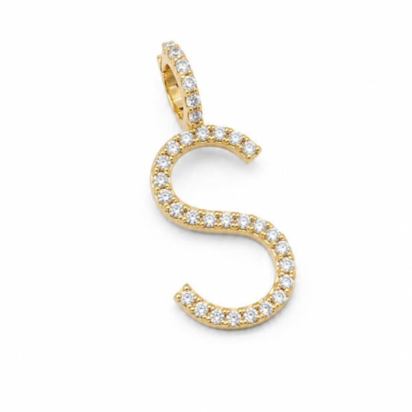 Pingente Letra S com Moissanites em Ouro 10k