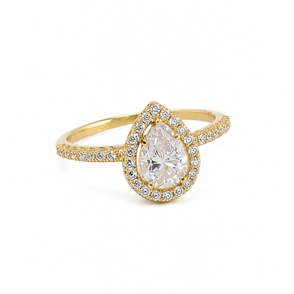 Anel Chuveiro Gota com Moissanite em Ouro 10k