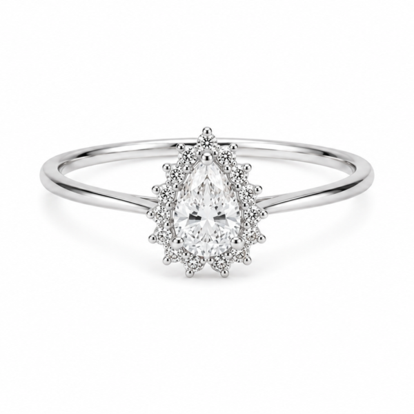 Anel Chuveiro Gota em Ouro Branco com Moissanites