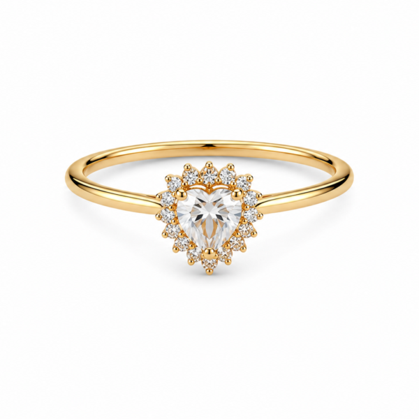 Anel Chuveiro Coração com Moissanite em Ouro 10k
