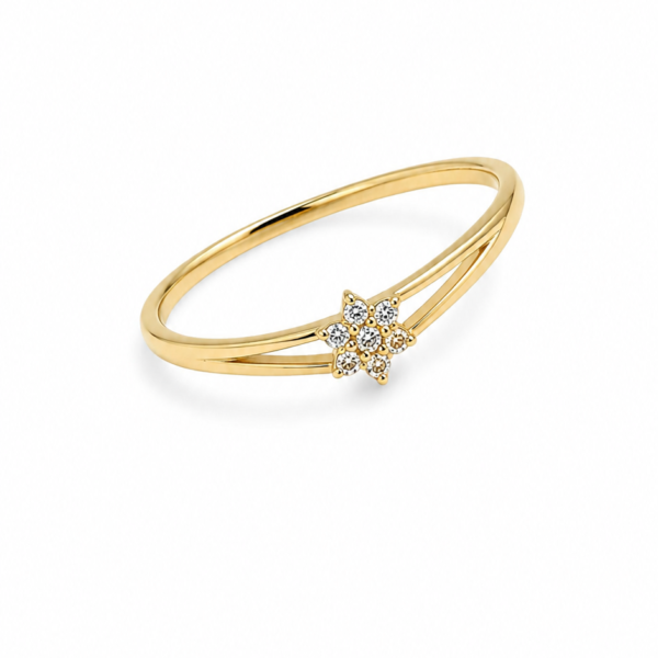 Anel Chuveiro Flor com Moissanite em Ouro 10k