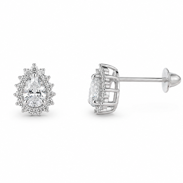 Brinco Chuveiro Oval em Ouro Branco com Moissanites