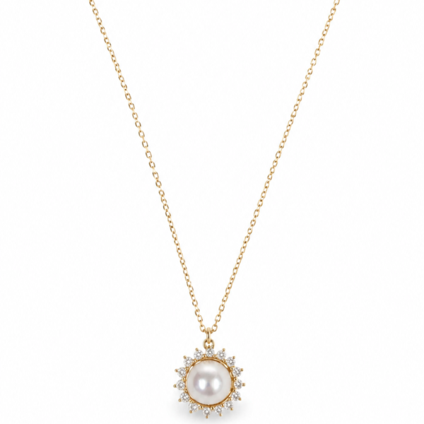 Gargantilha Flor com Pérola com Moissanites
