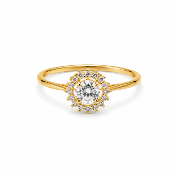 Anel Chuveiro Redondo em Ouro 10k com Moissanite