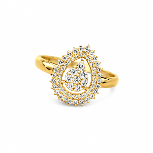 Anel Chuveiro Gota em Ouro 10k com Moissanites