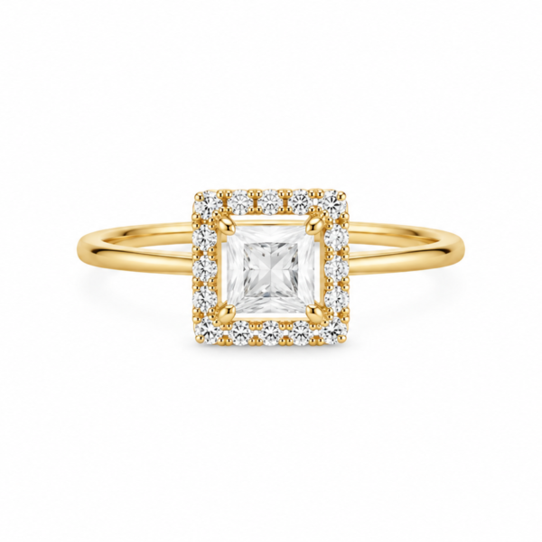 Anel Chuveiro Quadrado com Moissanite em Ouro 10k