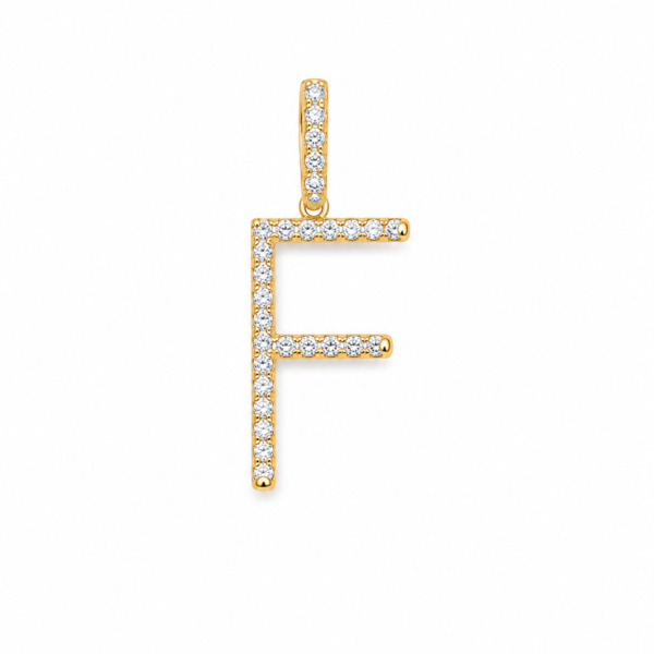 Pingente Letra F com Moissanites em Ouro 10k
