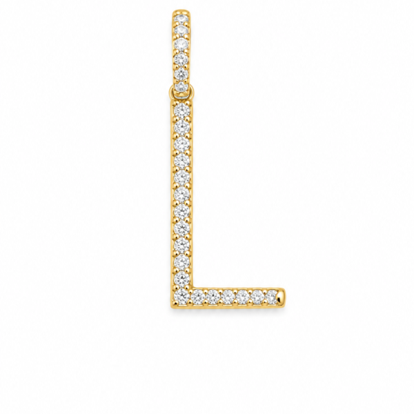 Pingente Letra L com Moissanites em Ouro 10k