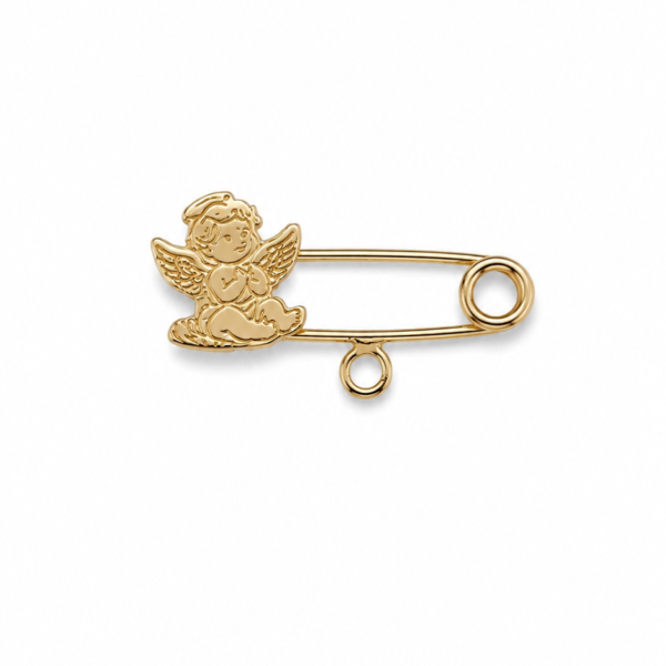Alfinete com Anjo da Guarda e Argola em Ouro 10k