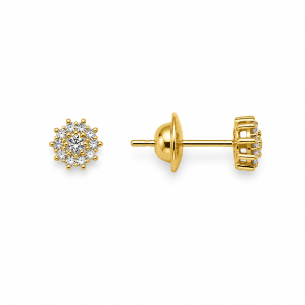 Brinco Chuveiro Flor em Ouro 10k com Moissanites