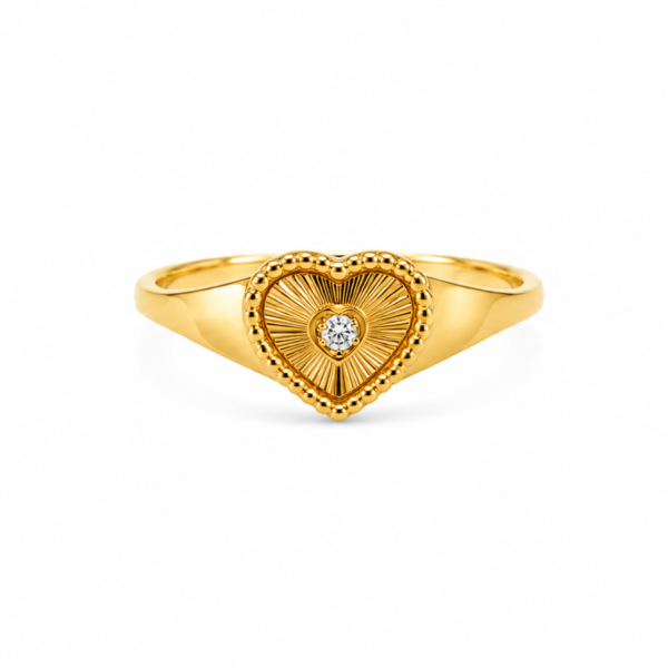 Anel Coração Diamantado em Ouro 10k com Moissanite