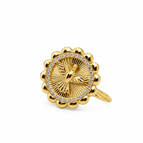 Anel Diamantado Espírito Santo com Moissanite em Ouro 10k